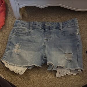 Women's Distressed Light Blue Jean Shorts with Lace